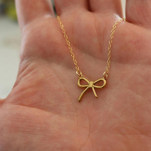 Gold Bow Necklace | Minimalist Ribbon Charm | Gold Bowknot Pendant | Small Bow Jewelry | Bridesmaid Proposal Gift | Everyday Jewelry