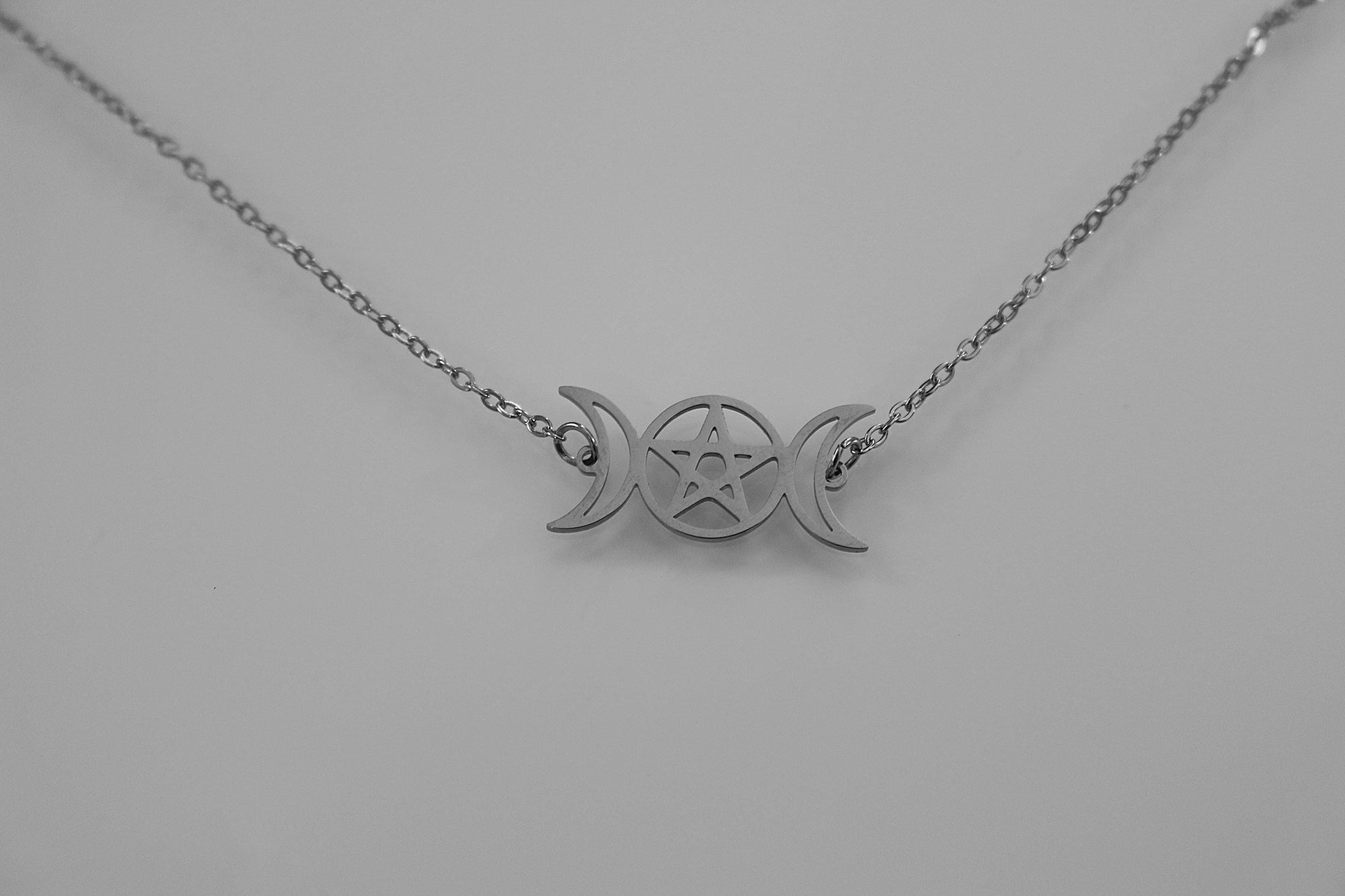 Silver Triple Moon Goddess Pentagram Necklace | Goddess Symbol | Wiccan Witchcraft Jewelry | Esoteric Pagan Gift | Witchy Occult Necklace