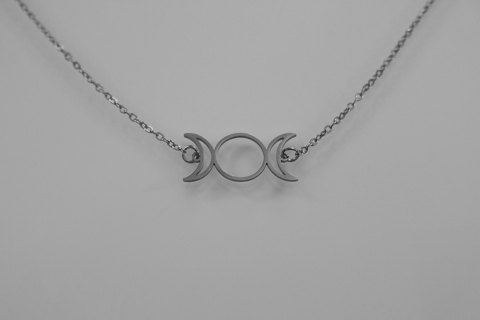 Silver Triple Moon Goddess Necklace | Silver Wiccan Jewelry | Pagan Lunar Symbol | Witchy Esoteric Gift | Occult Lunar Phase | Mystical