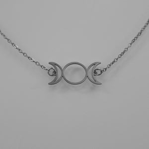 Silver Triple Moon Goddess Necklace | Silver Wiccan Jewelry | Pagan Lunar Symbol | Witchy Esoteric Gift | Occult Lunar Phase | Mystical