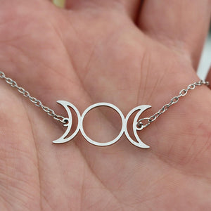 Silver Triple Moon Goddess Necklace | Silver Wiccan Jewelry | Pagan Lunar Symbol | Witchy Esoteric Gift | Occult Lunar Phase | Mystical
