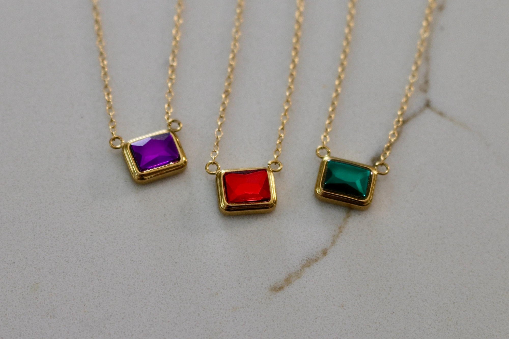 Gold Emerald Cut Birthstone Necklace | Gold Birthstone Necklace | Personalized Birth Month Gift for Her | Dainty Crystal | Everyday Jewelry