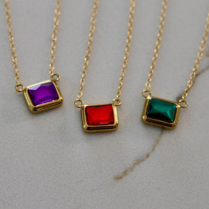 Gold Emerald Cut Birthstone Necklace | Gold Birthstone Necklace | Personalized Birth Month Gift for Her | Dainty Crystal | Everyday Jewelry