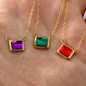 Gold Emerald Cut Birthstone Necklace | Gold Birthstone Necklace | Personalized Birth Month Gift for Her | Dainty Crystal | Everyday Jewelry