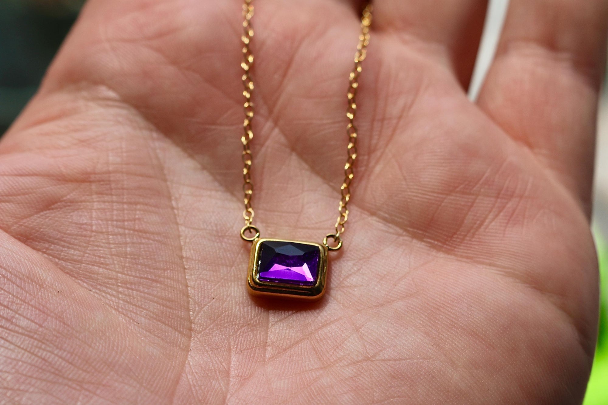 Gold Emerald Cut Birthstone Necklace | Gold Birthstone Necklace | Personalized Birth Month Gift for Her | Dainty Crystal | Everyday Jewelry