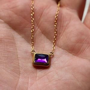 Gold Emerald Cut Birthstone Necklace | Gold Birthstone Necklace | Personalized Birth Month Gift for Her | Dainty Crystal | Everyday Jewelry