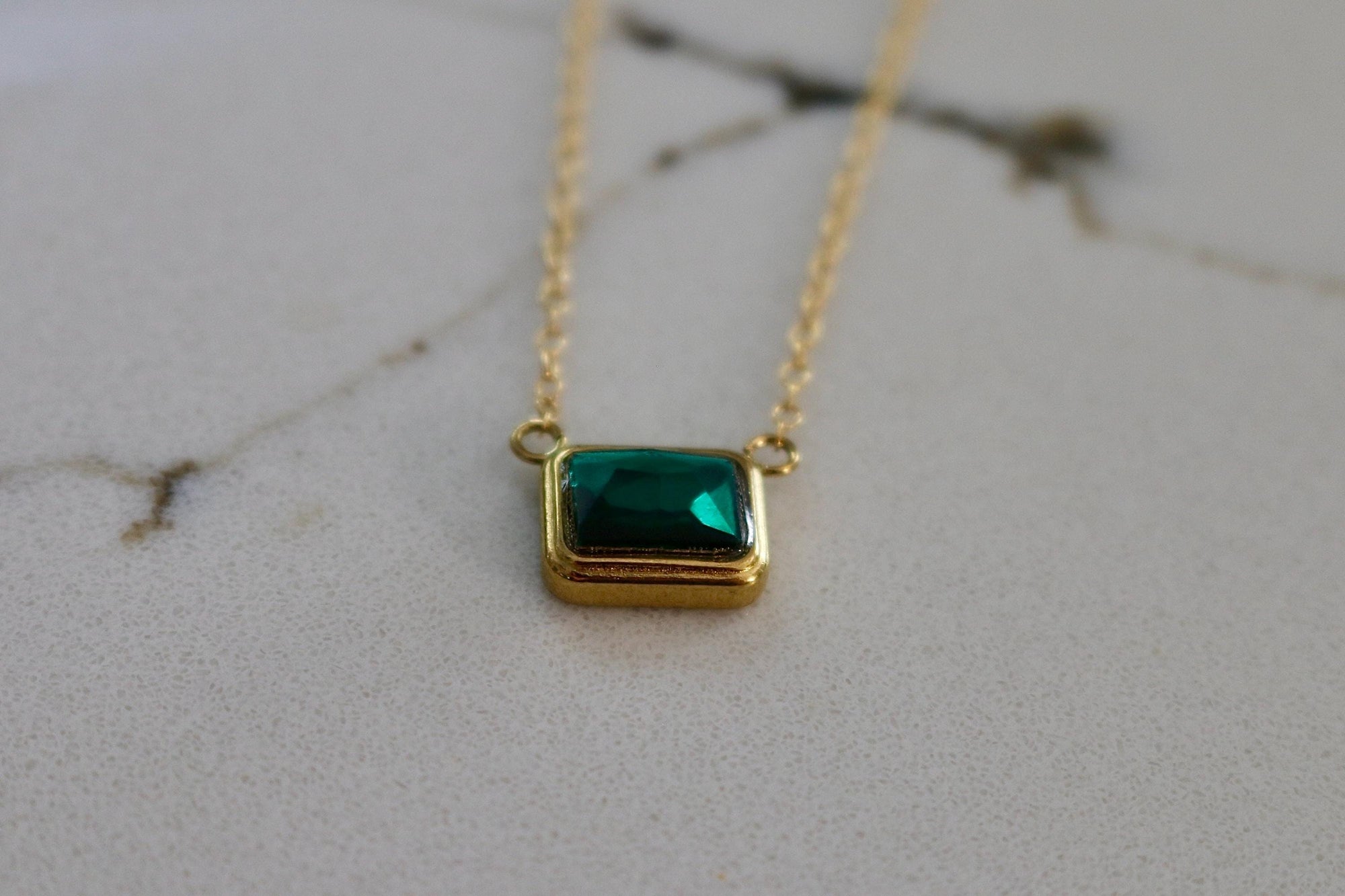 Gold Emerald Cut Birthstone Necklace | Gold Birthstone Necklace | Personalized Birth Month Gift for Her | Dainty Crystal | Everyday Jewelry