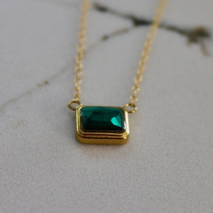 Gold Emerald Cut Birthstone Necklace | Gold Birthstone Necklace | Personalized Birth Month Gift for Her | Dainty Crystal | Everyday Jewelry