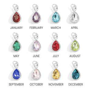 Silver Pear Shaped Birthstone Necklace | Dainty Silver Teardrop Pendant | Stainless Steel Custom Birth Month Gift for Her | Everyday Jewelry