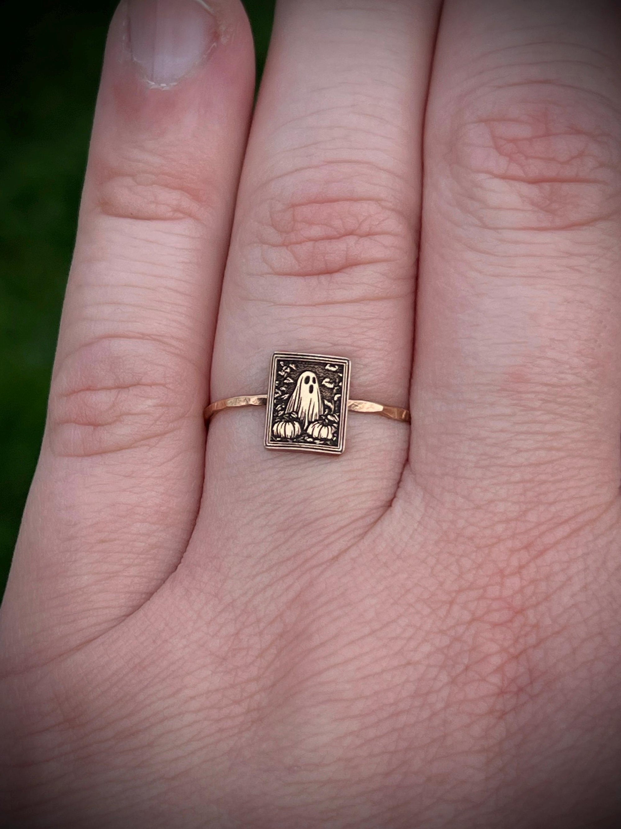 Gold Vintage Halloween Ring | Cute Ghost Ring | Retro Halloween Jewelry Gift | Pumpkin Ring | Nostalgic Halloween | Trendy Halloween