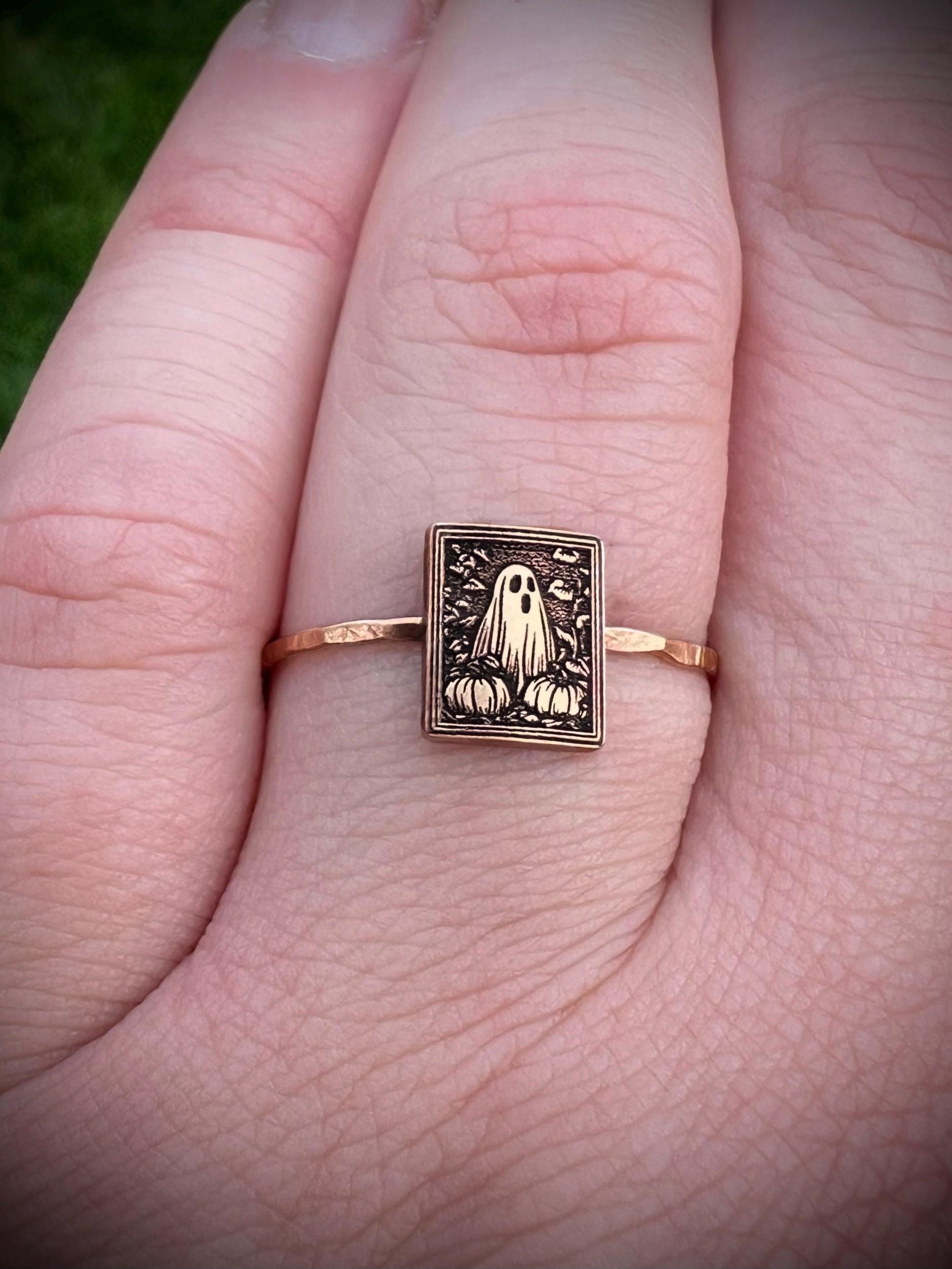 Gold Vintage Halloween Ring | Cute Ghost Ring | Retro Halloween Jewelry Gift | Pumpkin Ring | Nostalgic Halloween | Trendy Halloween