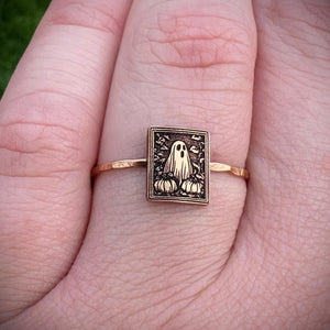 Gold Vintage Halloween Ring | Cute Ghost Ring | Retro Halloween Jewelry Gift | Pumpkin Ring | Nostalgic Halloween | Trendy Halloween