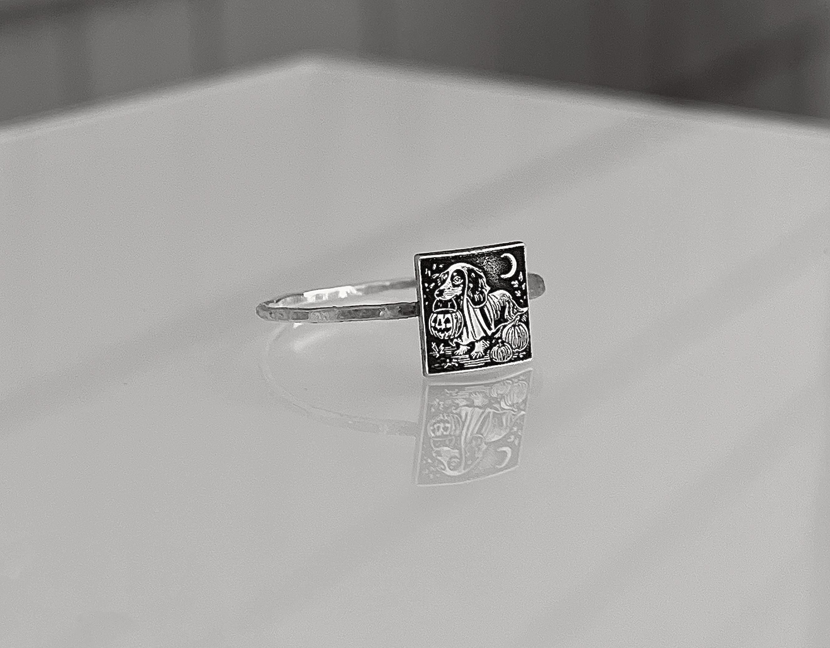 Vintage Halloween Ring | Halloween Jewelry Gift | Cute Ghost Dachshund Ring | Ghost Dog | Trendy Retro Halloween Ring | Nostalgic Halloween