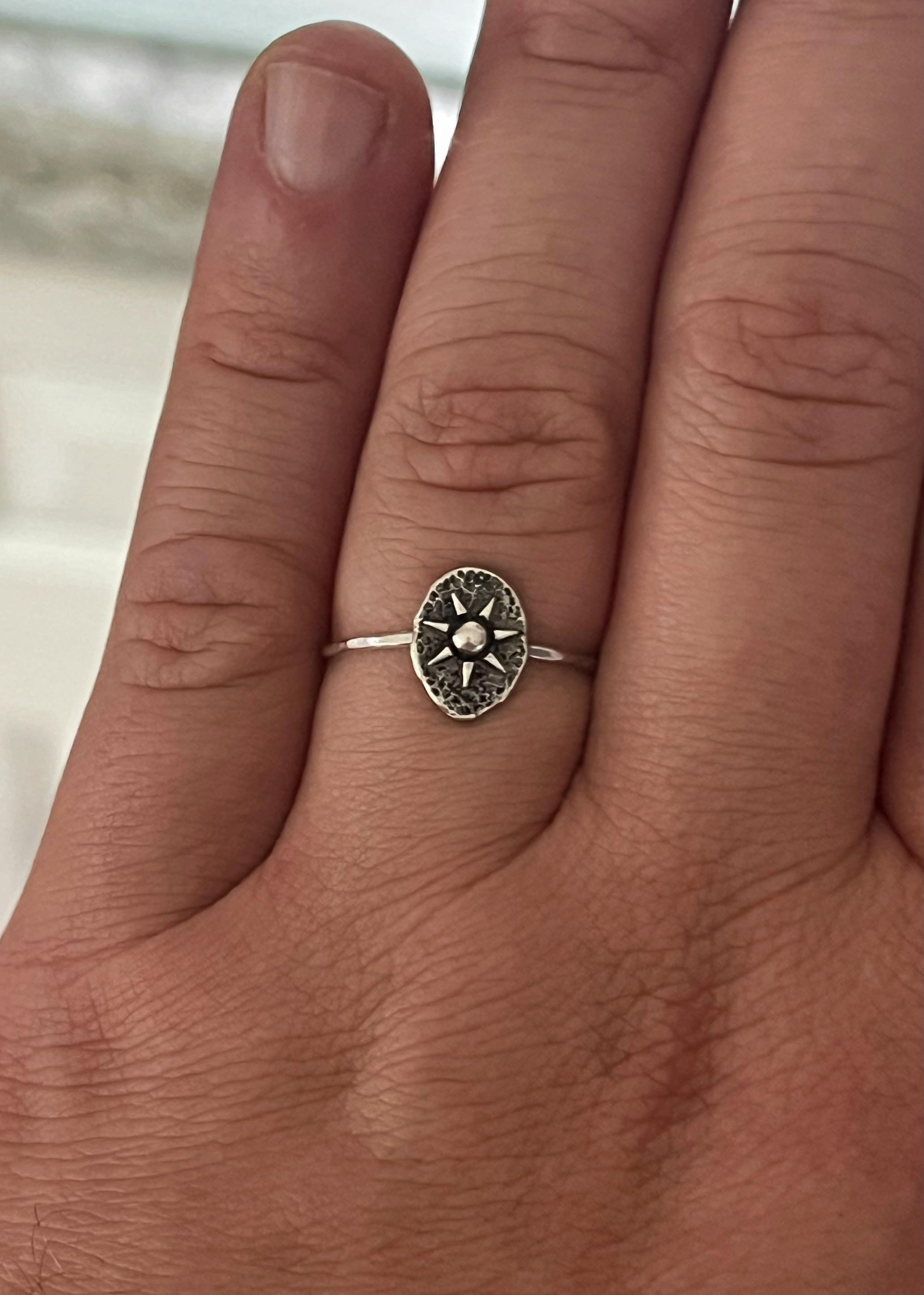 Sun Coin Ring | Dainty Celestial Stacking Ring | Minimalist Sun Ray Jewelry | Mystic Sun Goddess Gift for Her | Bohemian & Boho Chic Ring