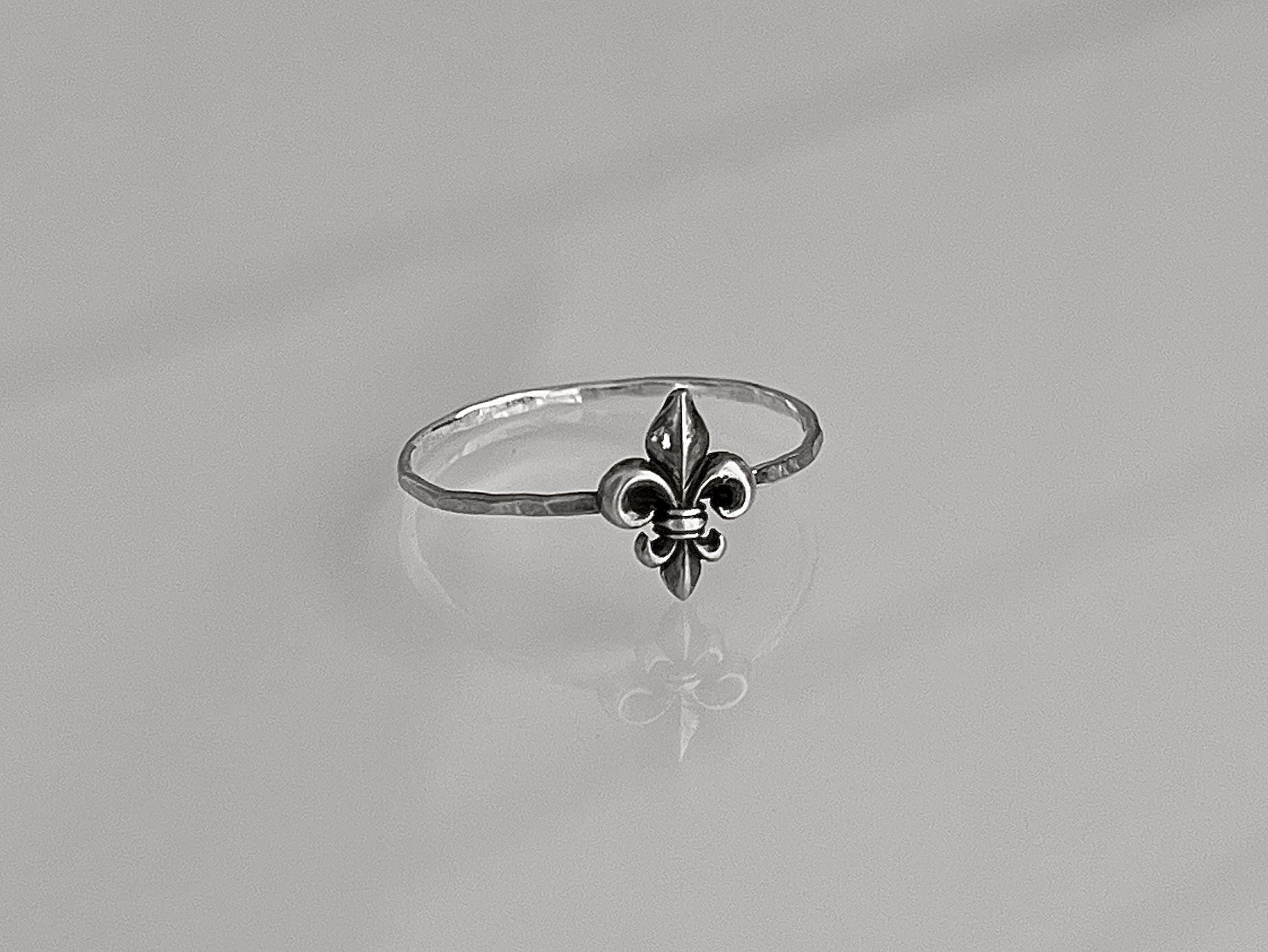 Fleur De Lis Stacking Ring | Dainty French Lily Jewelry | Royalty Ring for Her | New Orleans NOLA Style Gift | Historical Symbol Ring