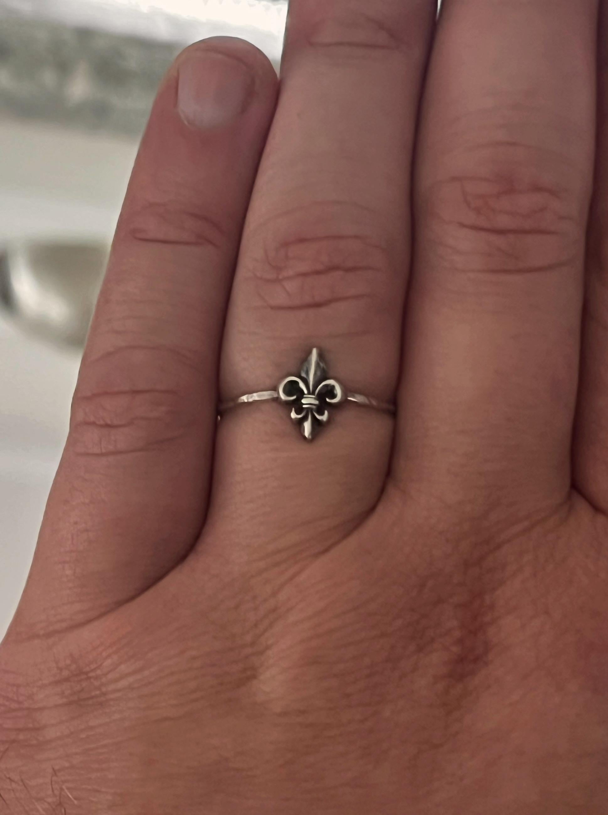 Fleur De Lis Stacking Ring | Dainty French Lily Jewelry | Royalty Ring for Her | New Orleans NOLA Style Gift | Historical Symbol Ring