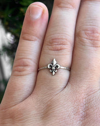 Fleur De Lis Stacking Ring | Dainty French Lily Jewelry | Royalty Ring for Her | New Orleans NOLA Style Gift | Historical Symbol Ring