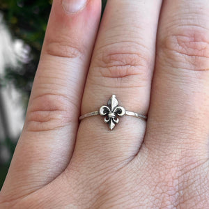 Fleur De Lis Stacking Ring | Dainty French Lily Jewelry | Royalty Ring for Her | New Orleans NOLA Style Gift | Historical Symbol Ring