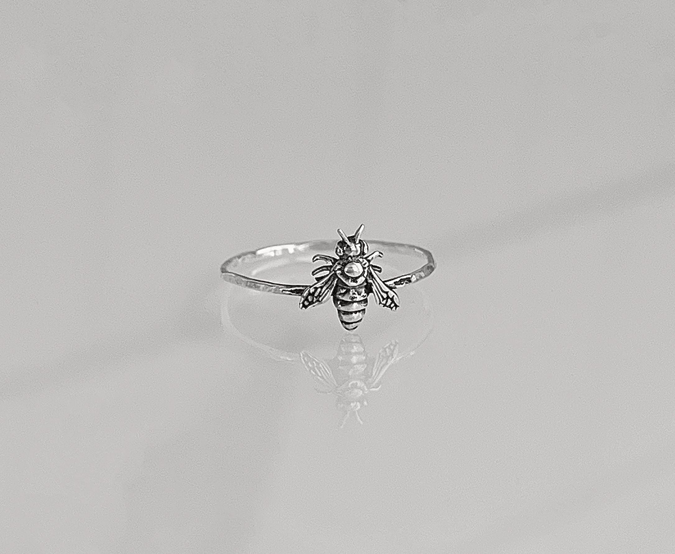 Bumblebee Stacking Ring | Dainty Bee Insect Jewelry | Minimalist Honeybee Ring for Gardeners & Cottagecore Lovers | Nature Inspired Ring