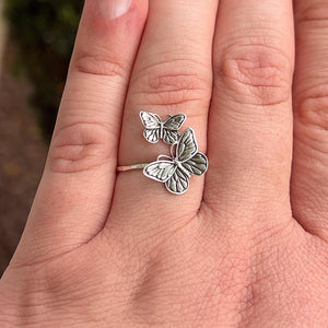 Flying Butterflies Statement Ring | Large Butterfly & Nature Jewelry | Bold Insect Ring for Lovers | Unique Symbol of Transformation Gift