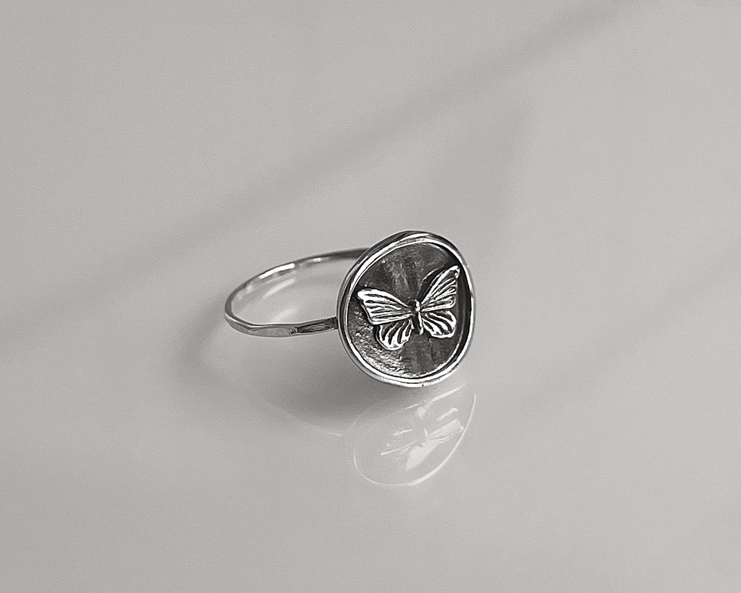 Butterfly Coin Ring | Dainty Nature Stacking Ring | Minimalist Insect Jewelry for Cottagecore Lovers | Whimsical Gift | Butterfly Lover Ring