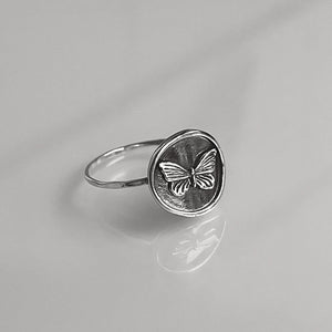 Butterfly Coin Ring | Dainty Nature Stacking Ring | Minimalist Insect Jewelry for Cottagecore Lovers | Whimsical Gift | Butterfly Lover Ring