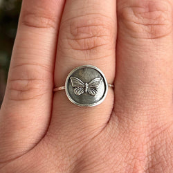 Butterfly Coin Ring | Dainty Nature Stacking Ring | Minimalist Insect Jewelry for Cottagecore Lovers | Whimsical Gift | Butterfly Lover Ring