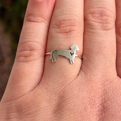 Dachshund Heart Ring | Dainty Dog Pet Memorial Jewelry | Minimalist Wiener Dog Ring for Doxie & Animal Lovers | Dachshund Lover Ring