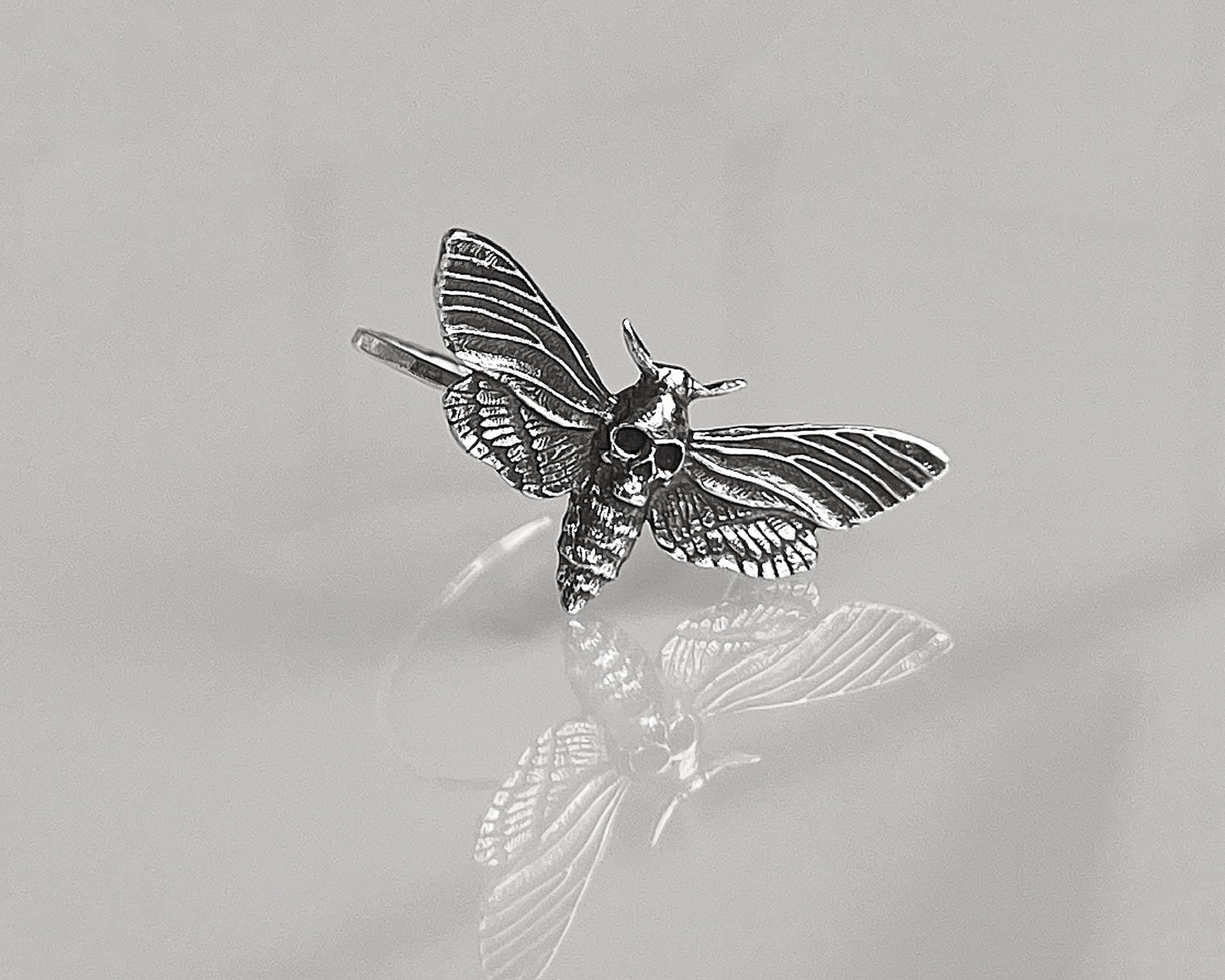 Death's Head Moth Statement Ring | Bold Gothic Witchy Jewelry | Skull Moth Ring for Mystic & Dark Nature Lovers | Unique Entomologist Gift