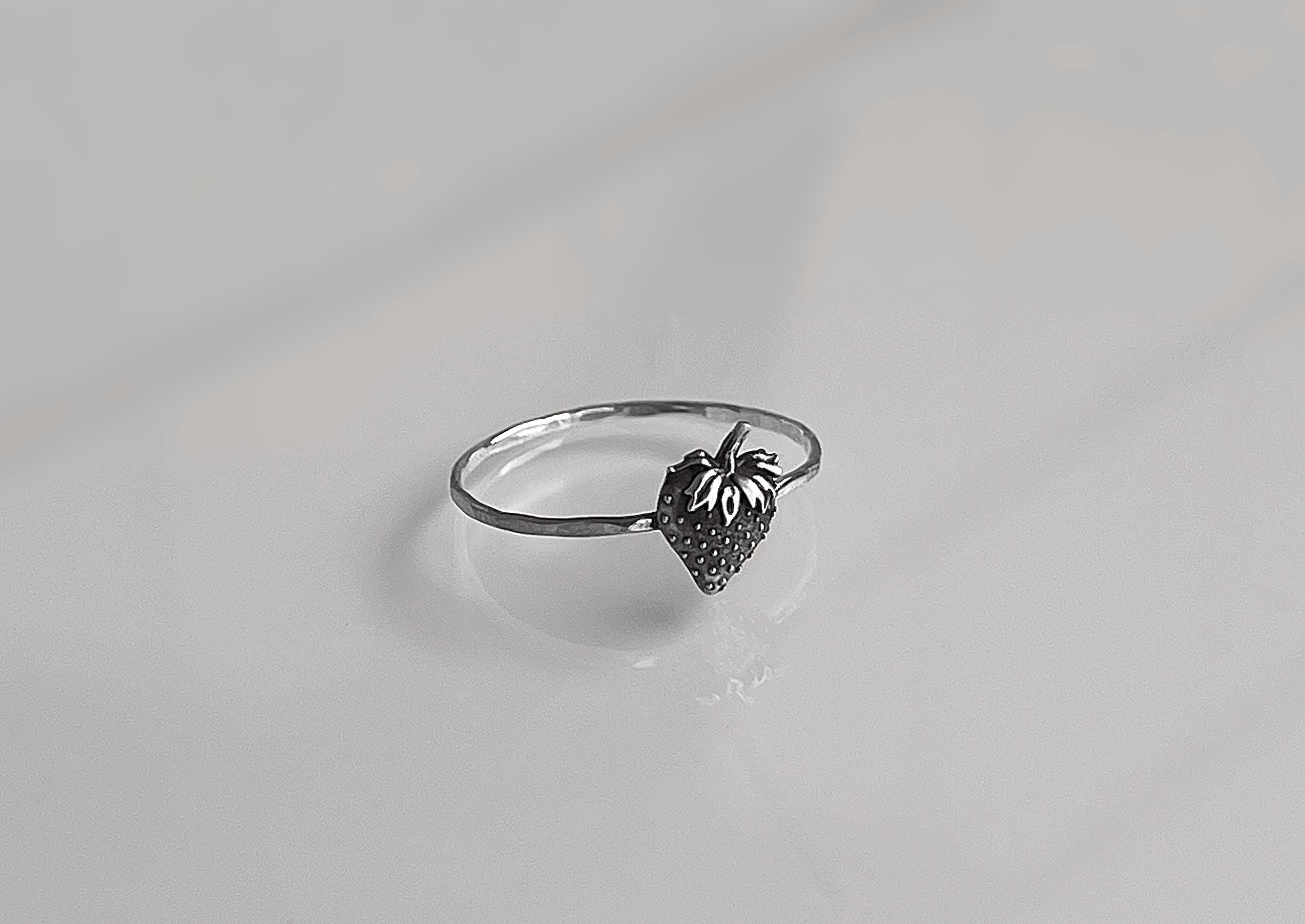 Strawberry Ring | Sterling Silver Cottagecore Jewelry | Botanical Fruit Ring for Gardeners & Nature Lovers | Whimsical Sweet Berry Jewelry