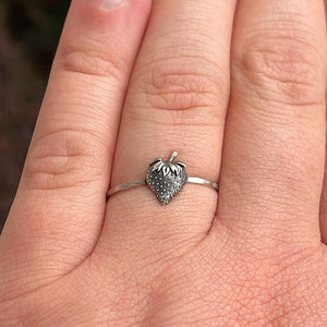 Strawberry Ring | Sterling Silver Cottagecore Jewelry | Botanical Fruit Ring for Gardeners & Nature Lovers | Whimsical Sweet Berry Jewelry
