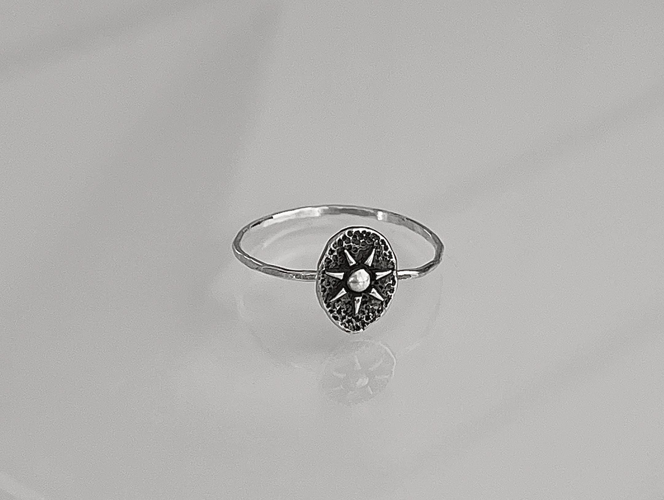 Sun Coin Ring | Dainty Celestial Stacking Ring | Minimalist Sun Ray Jewelry | Mystic Sun Goddess Gift for Her | Bohemian & Boho Chic Ring