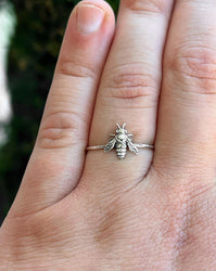 Bumblebee Stacking Ring | Dainty Bee Insect Jewelry | Minimalist Honeybee Ring for Gardeners & Cottagecore Lovers | Nature Inspired Ring
