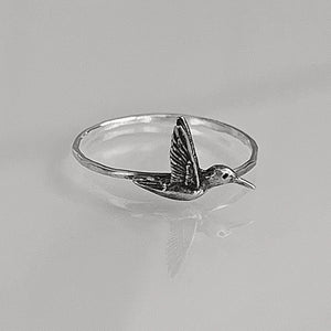 Hummingbird Stacking Ring | Dainty Bird Nature Jewelry | Minimalist Spring Ring for Gardeners & Bird Lovers | Sweet Whimsical Gift