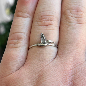 Hummingbird Stacking Ring | Dainty Bird Nature Jewelry | Minimalist Spring Ring for Gardeners & Bird Lovers | Sweet Whimsical Gift