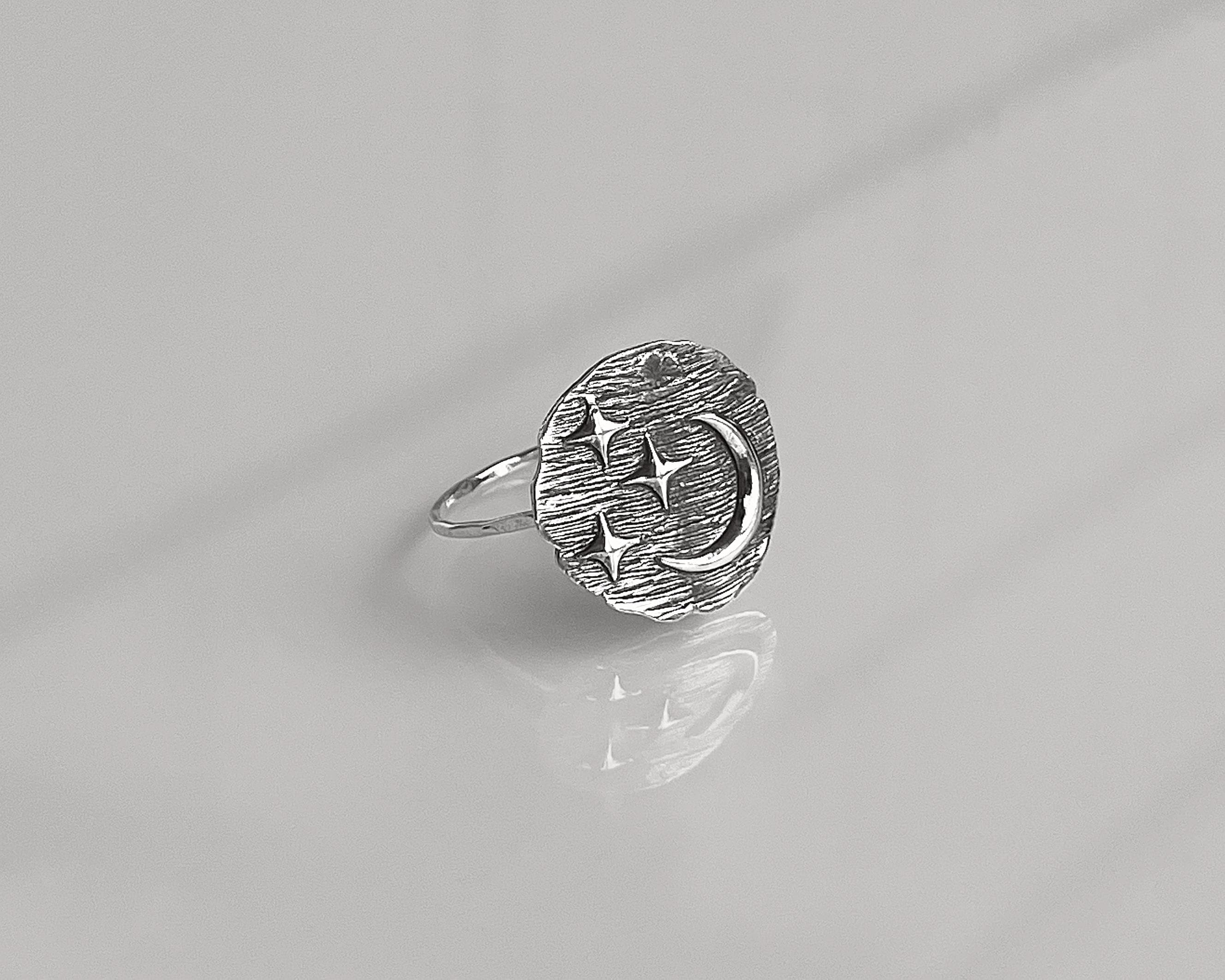 Moon and Stars Statement Ring | Bold Celestial Cosmic Jewelry | Large Lunar Ring for Witchy & Mystic Lovers | Unique Night Sky Gift