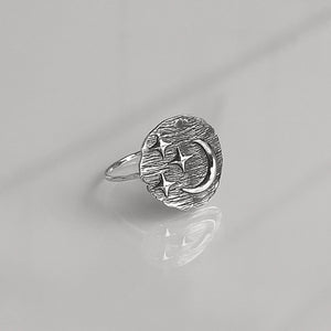 Moon and Stars Statement Ring | Bold Celestial Cosmic Jewelry | Large Lunar Ring for Witchy & Mystic Lovers | Unique Night Sky Gift