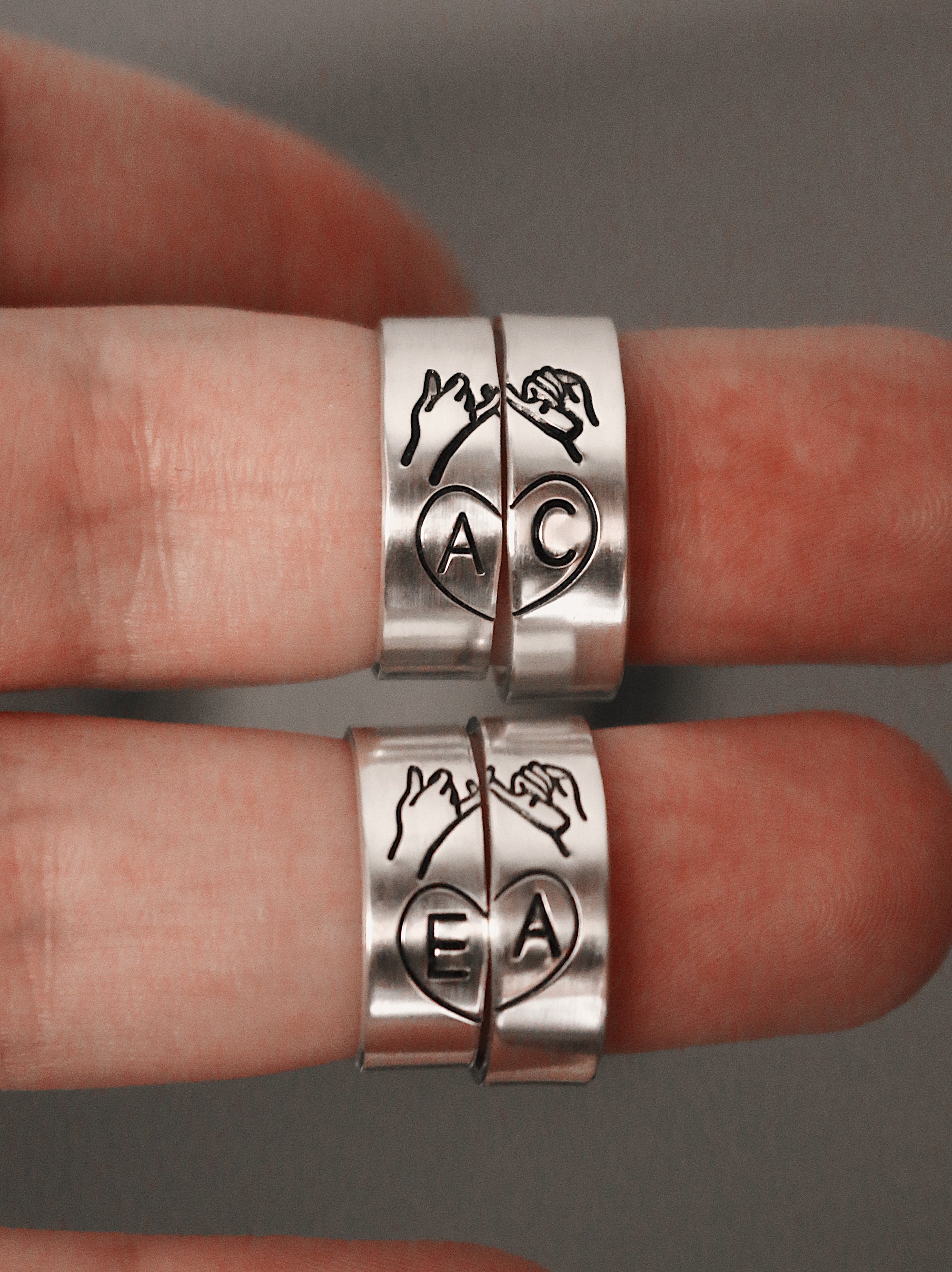 Custom Initials Pinky Swear Heart Ring Set