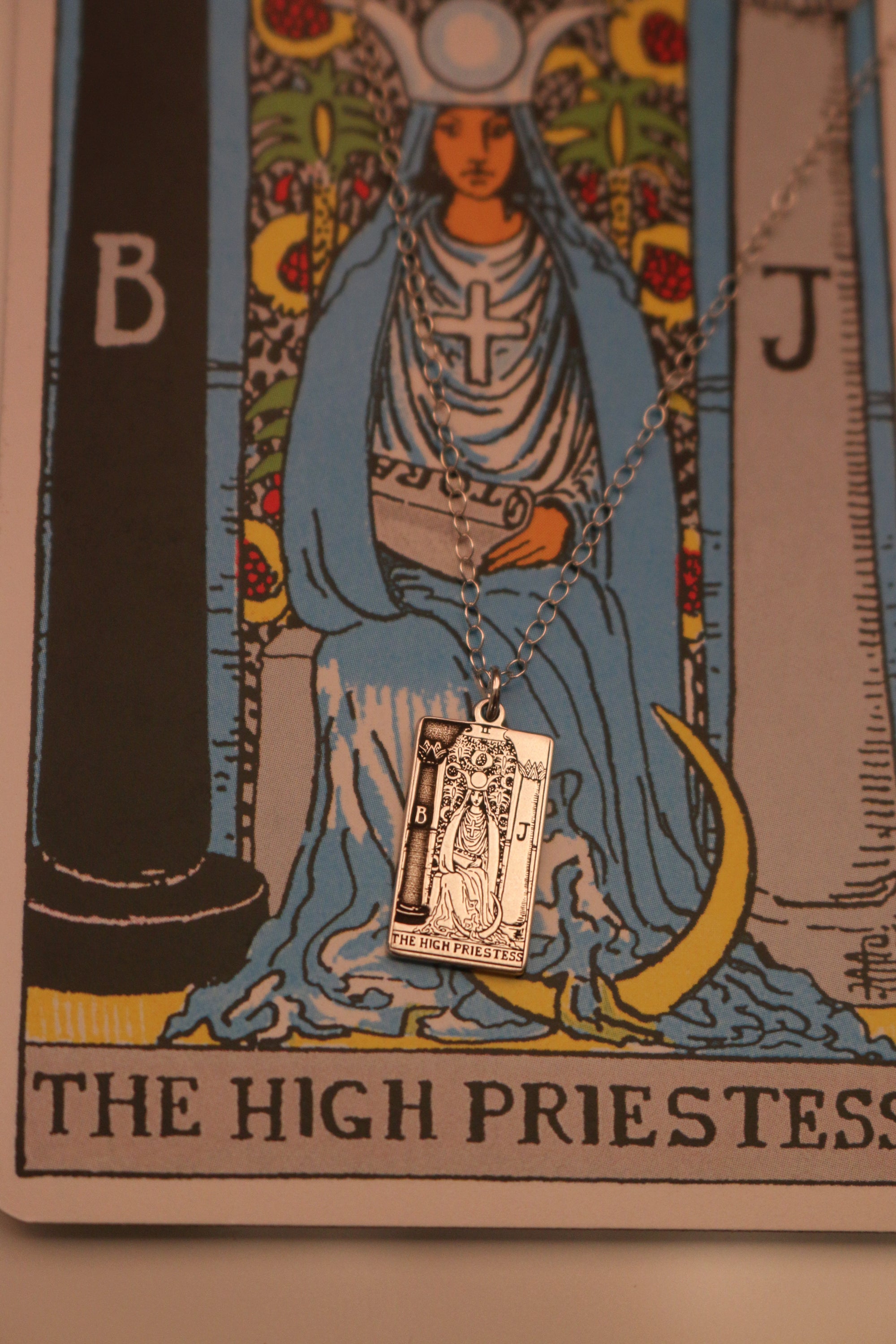 The High Priestess Tarot Card Necklace - Sterling Silver