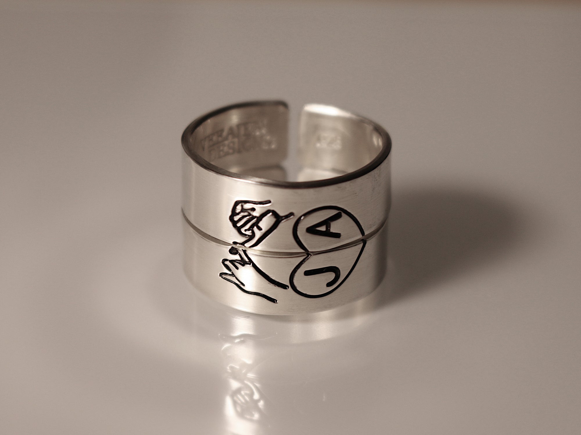 Custom Initials Pinky Swear Heart Ring Set