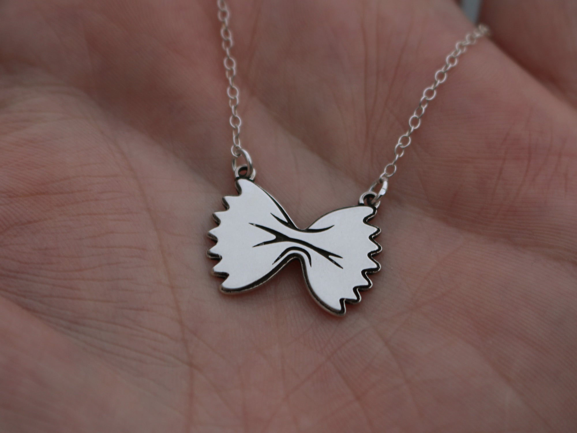 Bow Tie Pasta Necklace - Sterling Silver