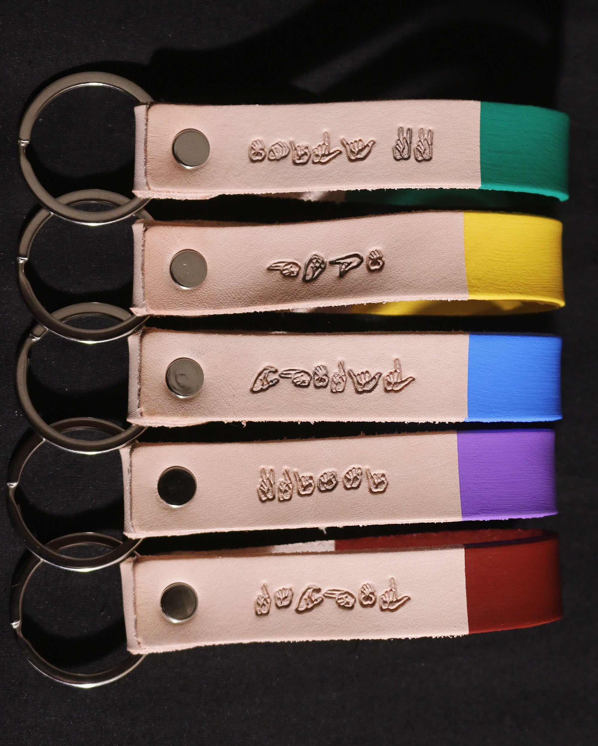 Custom Color ASL Name Leather Keychain