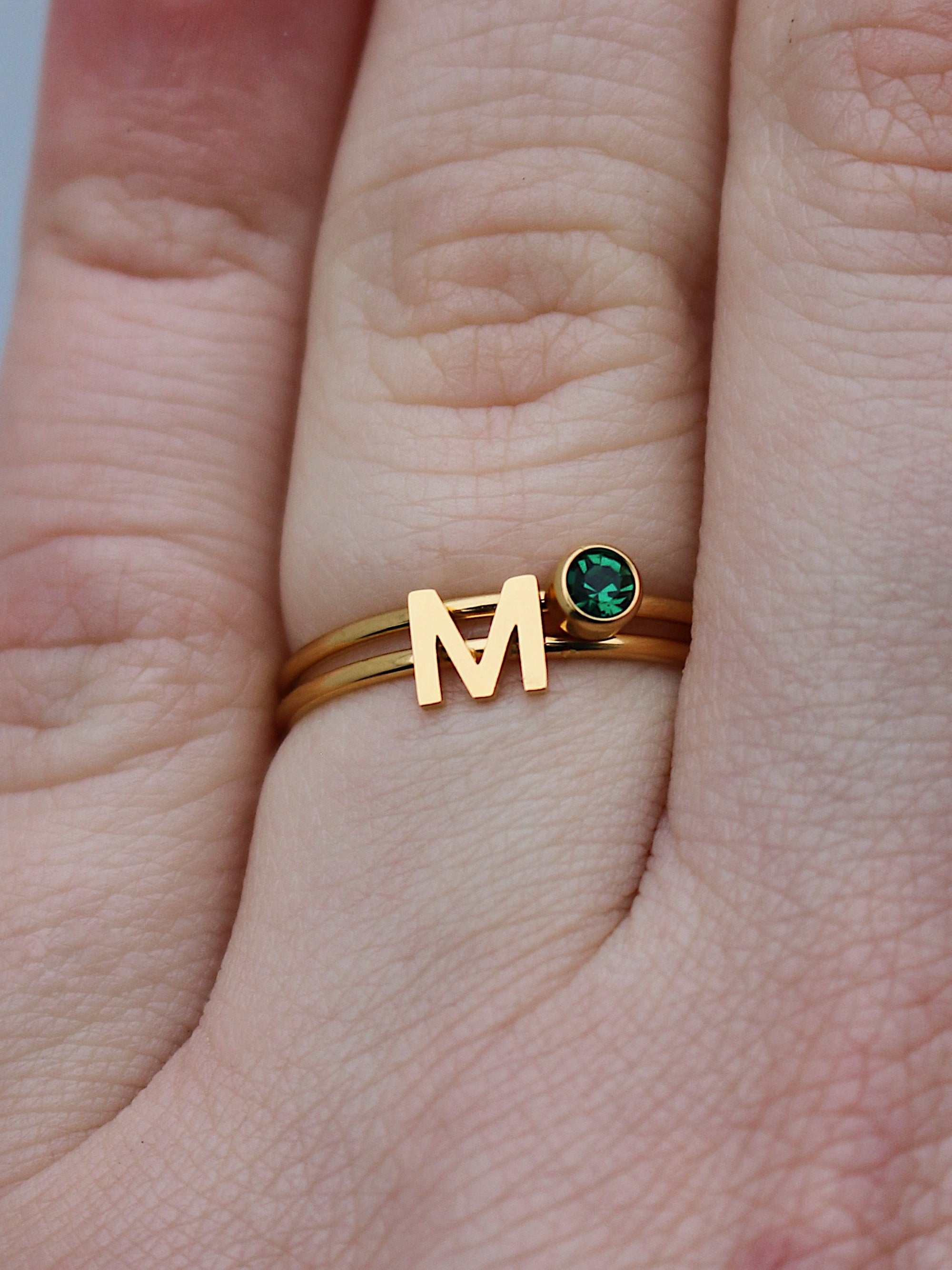 Gold Birthstone and Initial Ring Set