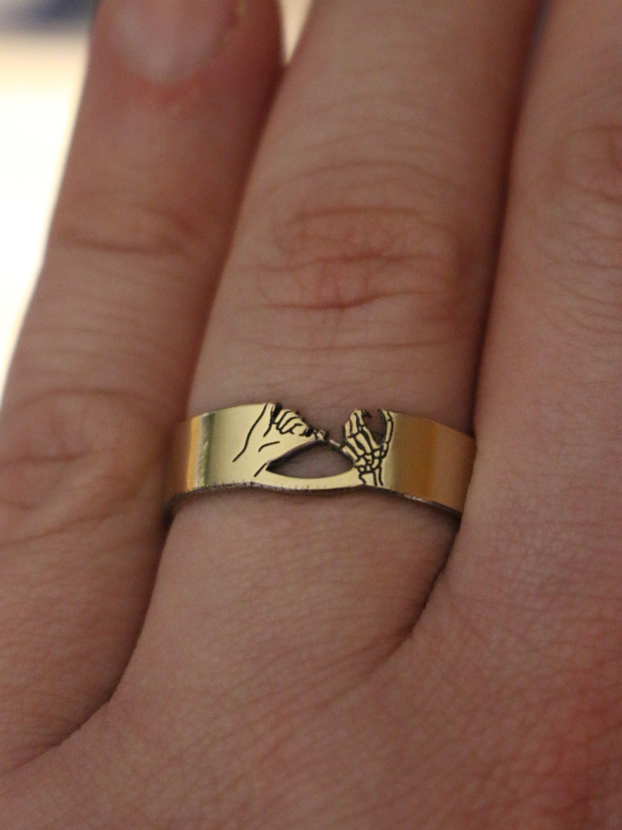 Skeleton Pinky Promise Cutout Ring - Gold Filled