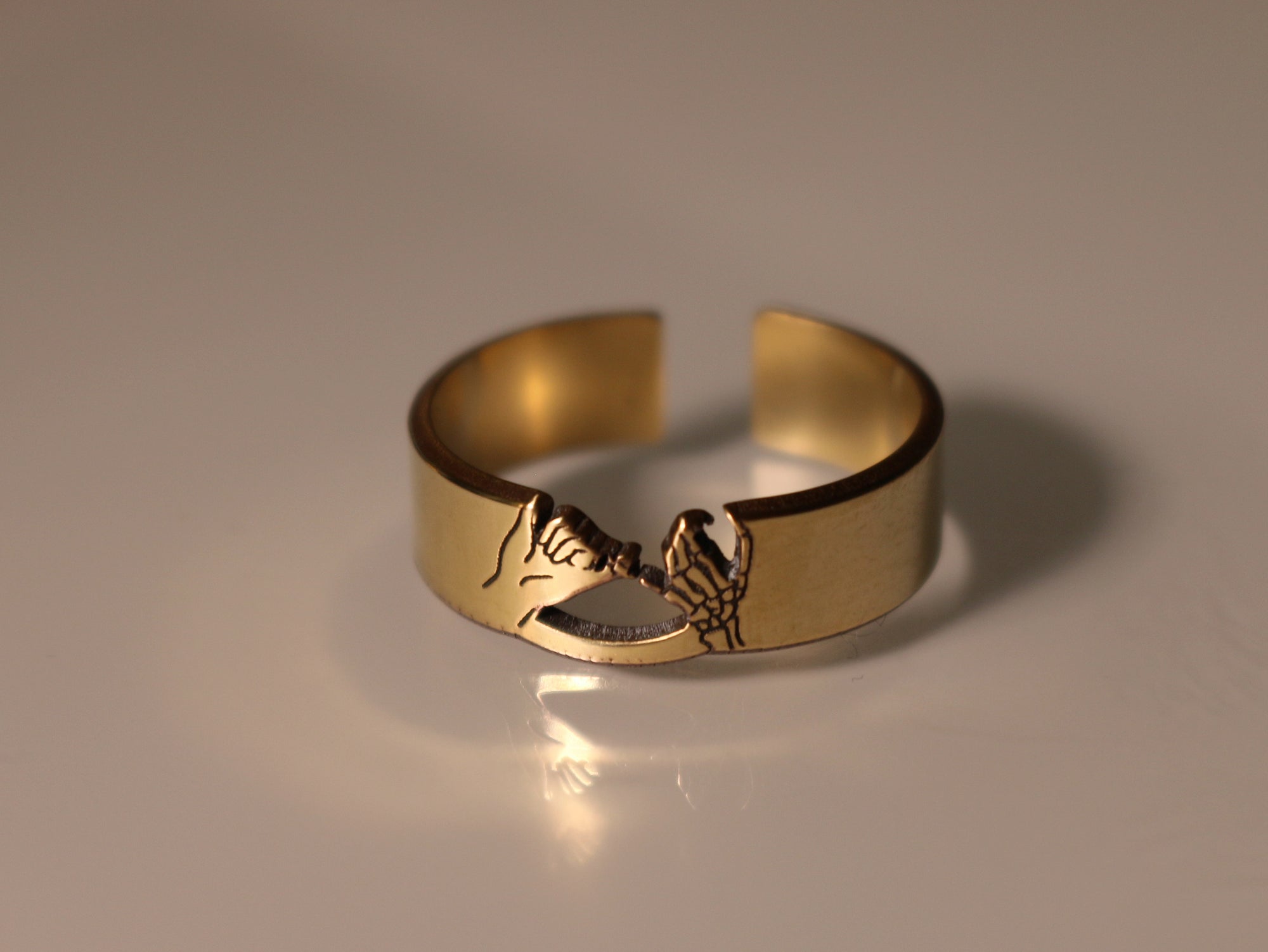 Skeleton Pinky Promise Cutout Ring - Gold Filled