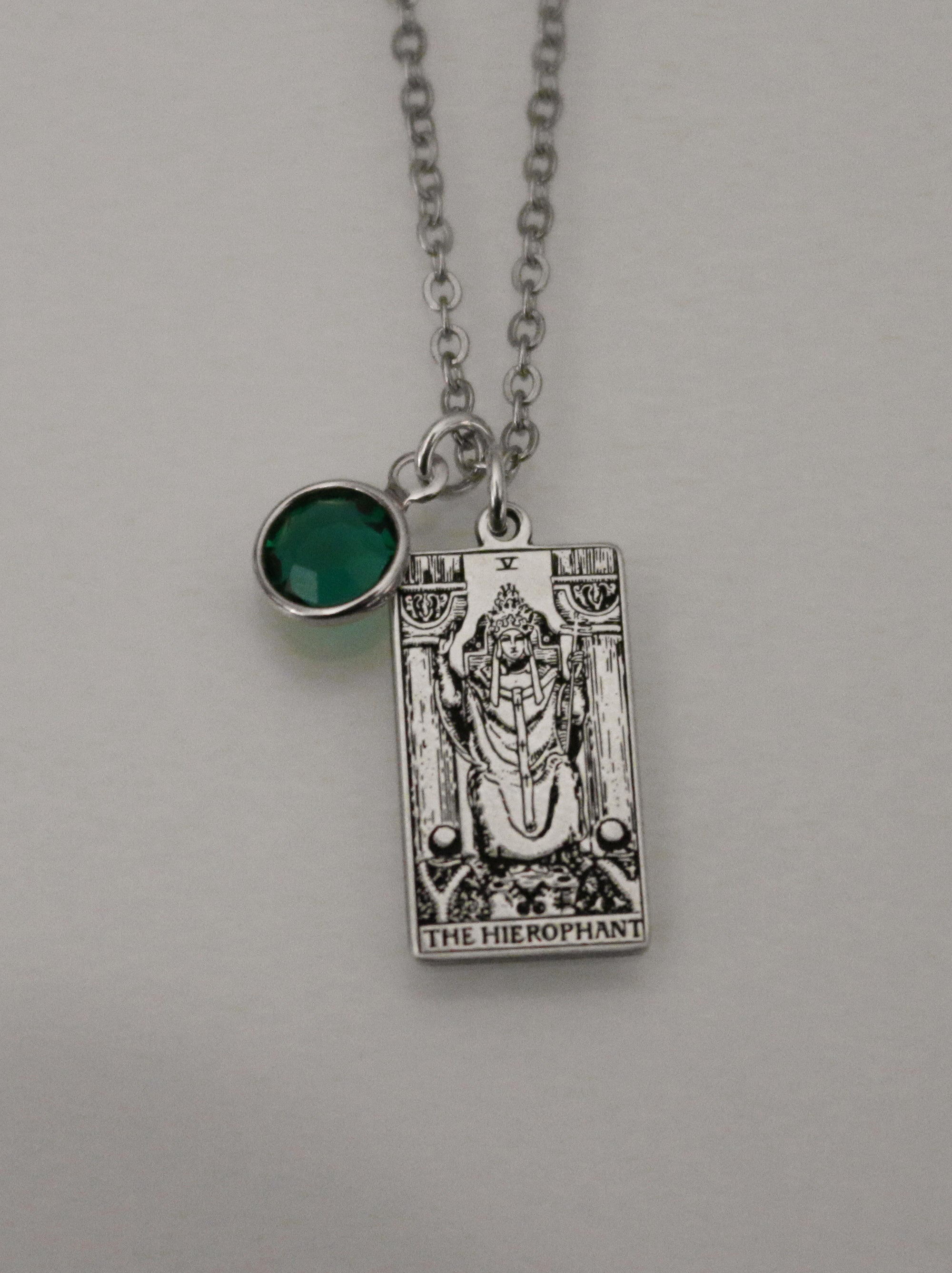 22 CARDS: Birthstone The Major Arcana Dainty Tarot Card Necklace - Sterling Silver