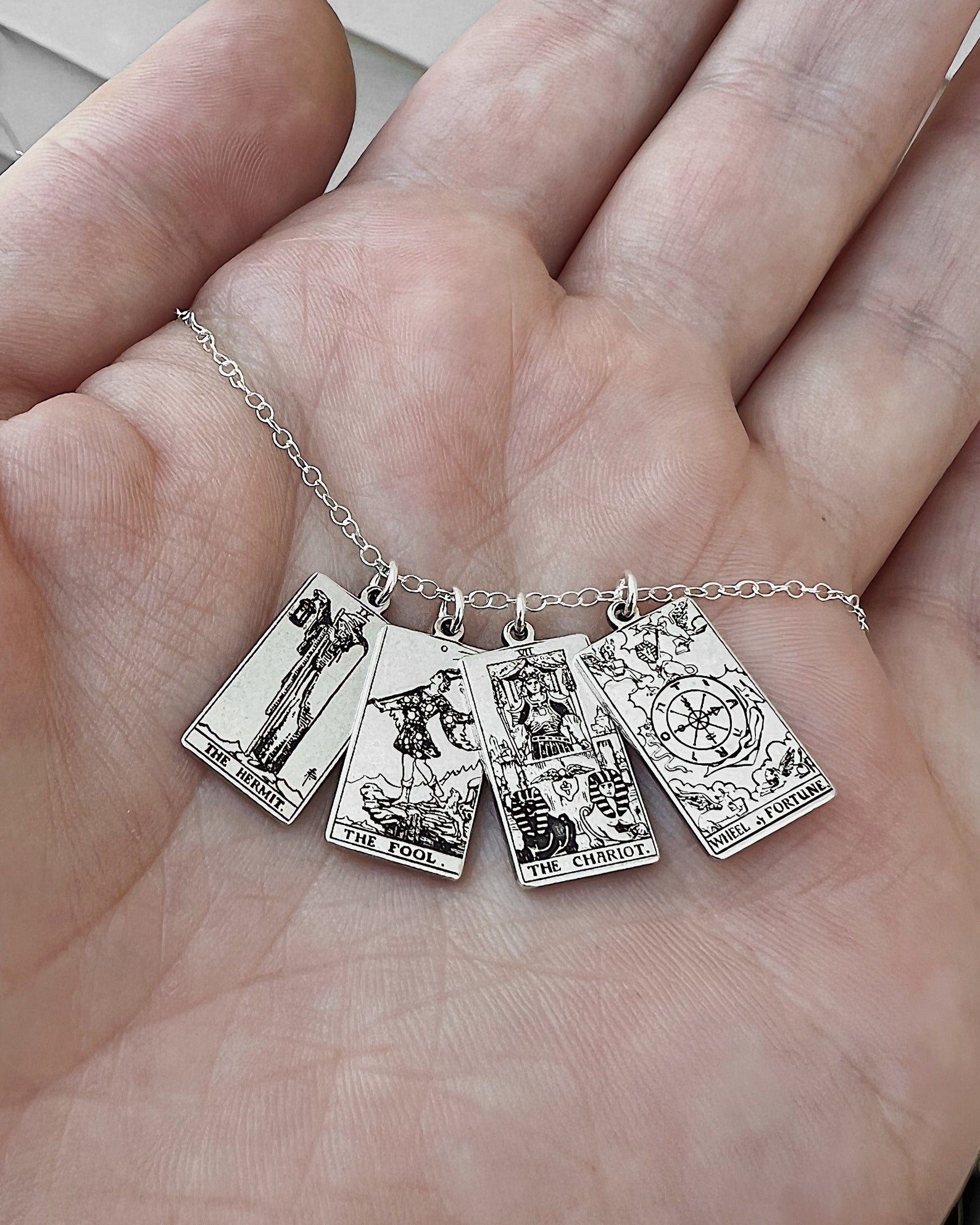 Dainty Tarot Card Sterling Silver Charm Necklace