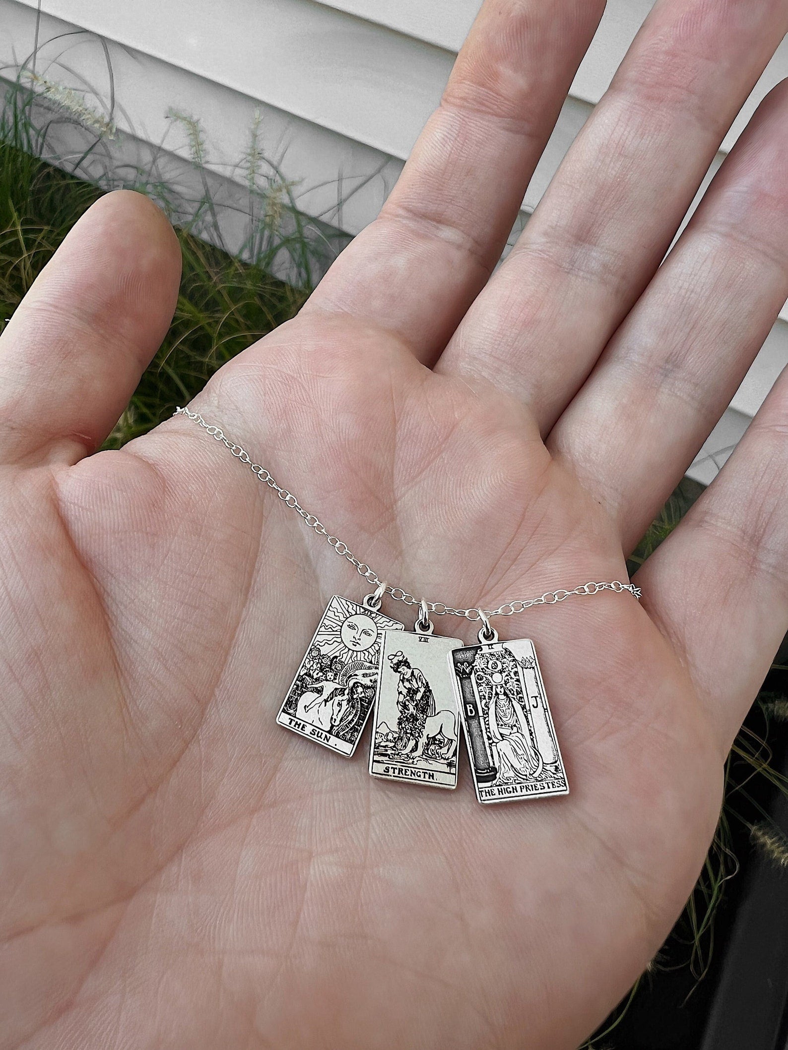 Dainty Tarot Card Sterling Silver Charm Necklace