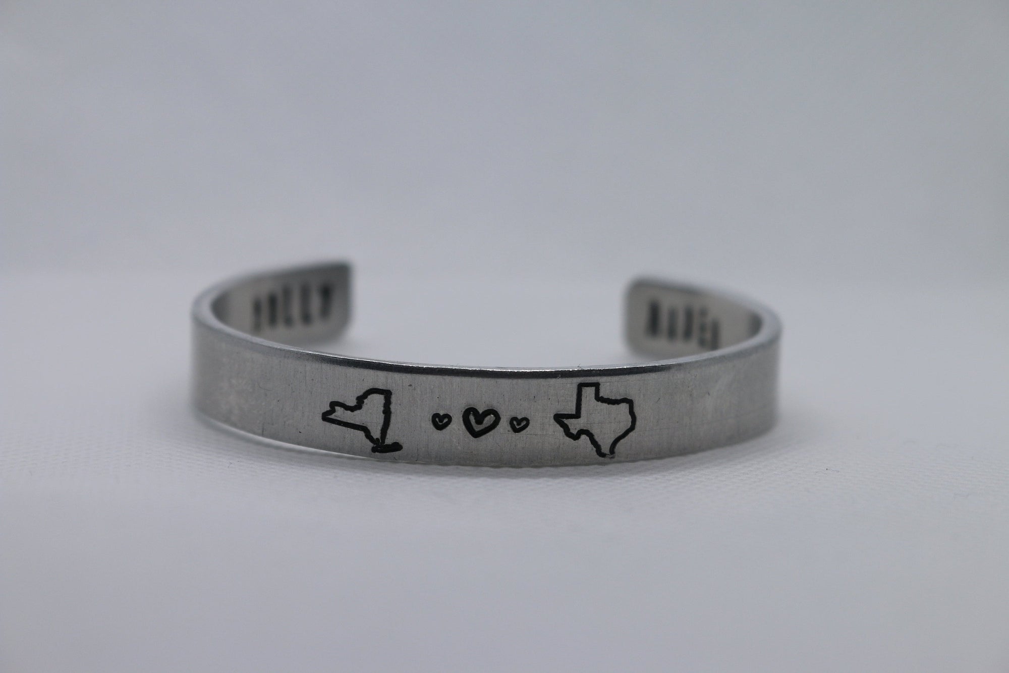 Long Distance Relationship State Stamped Aluminum Bangle | USA State To State | Couples Living Apart | Going Away | College Student Gift