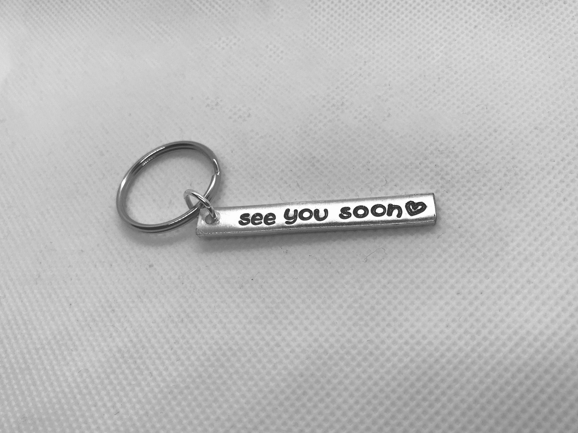 See You Soon Hand Stamped Keychain | Long Distance Relationship | Couples Living Apart | Going Away Gift | College Student | Best Friend